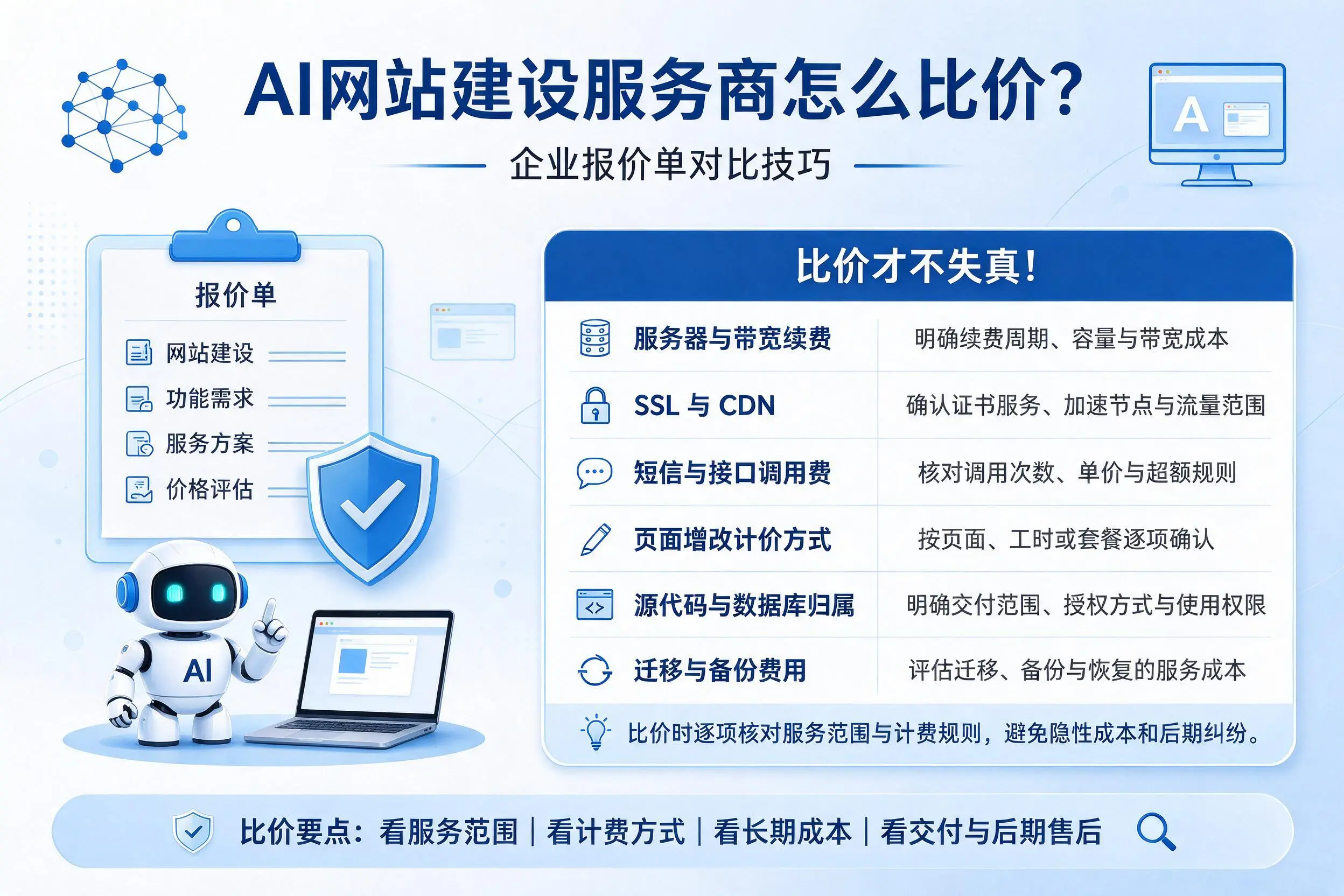 AI网站建设服务商怎么比价？黄南企业报价单对比技巧